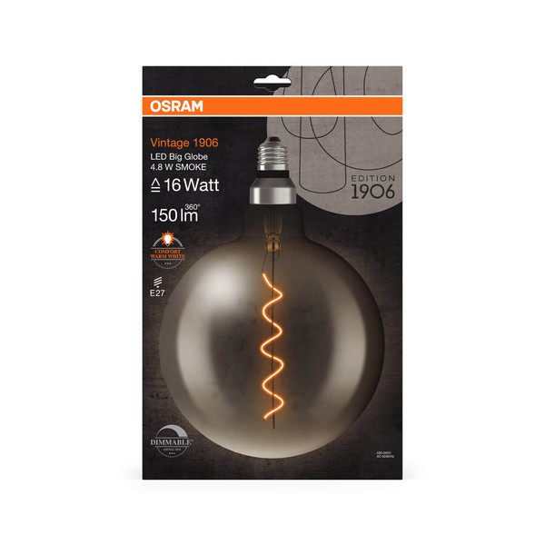 OSRAM LED Lampe Vintage 1906 CLASSIC SLIM Filament Globe 4.8W 818 Smoke E27 Dimmbar Warmweiss 4058075761278