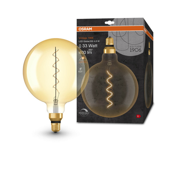 OSRAM LED Lampe Vintage 1906 CLASSIC SLIM Filament Globe 4.8W 822 Gold E27 Dimmbar Warmweiss 4058075761698