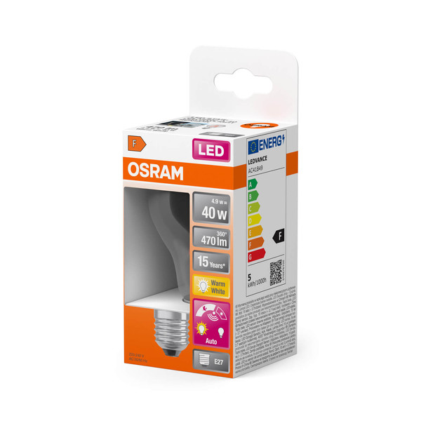 OSRAM LED Lampe DAYLIGHT SENSOR CLASSIC A 4.9W 827 Clear E27 Warmweiss 4058075761957