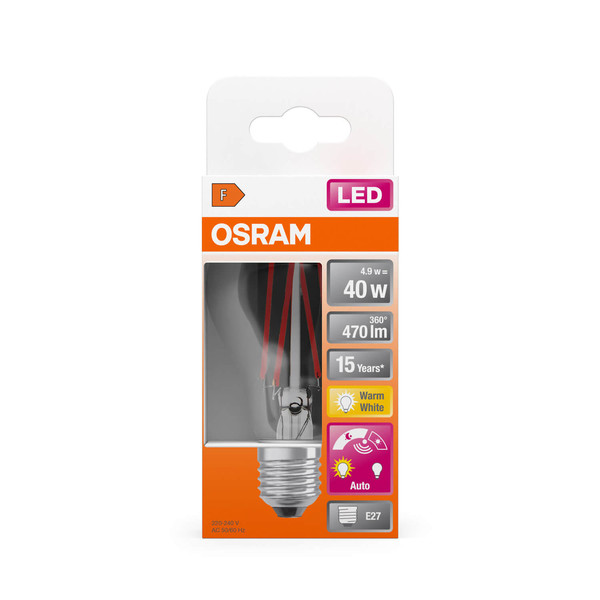 OSRAM LED Lampe DAYLIGHT SENSOR CLASSIC A 4.9W 827 Clear E27 Warmweiss 4058075761957