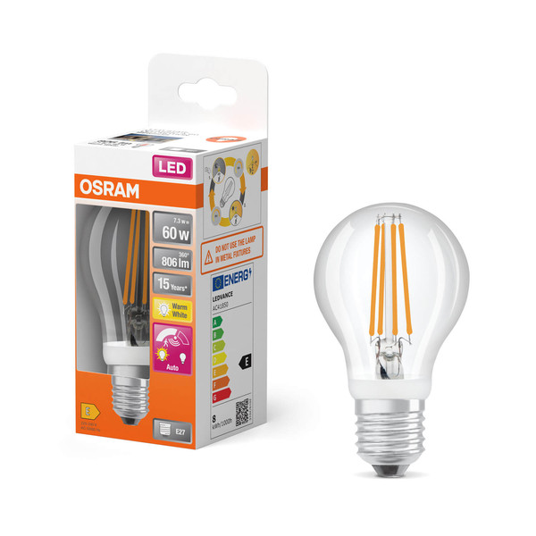 OSRAM LED Lampe MOTION SENSOR CLASSIC A Filament 7.3W 827 Clear E27 Warmweiss 4058075762039