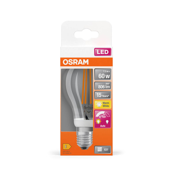 OSRAM LED Lampe MOTION SENSOR CLASSIC A Filament 7.3W 827 Clear E27 Warmweiss 4058075762039