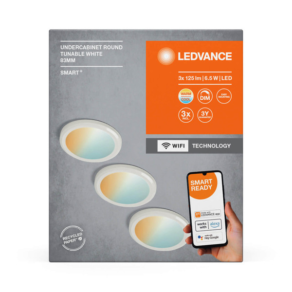 LEDVANCE LED Spot SMART+ UNDERCABINET ROUND TUNABLE WHITE 83mm TW Dimmbar Tunable White, Kalt-zu-Warm-Farbwechsel 4058075762190