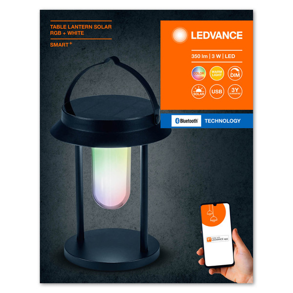 LEDVANCE LED Außenleuchte Smart+ Solar Table Lantern Multicolor RGB + W Dimmbar RGBW Farbwechsel / Multicolor / Warmweiss 4058075763784