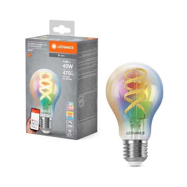 LEDVANCE LED Lampe SMART+WIFI Filament Classic RGBTW E27 Dimmbar RGBTW Farbwechsel / steuerbare Lichtfarbe 4058075777859