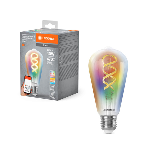 LEDVANCE LED Lampe SMART+WIFI Filament Edison RGBTW E27 Dimmbar RGBTW Farbwechsel / steuerbare Lichtfarbe 4058075777873