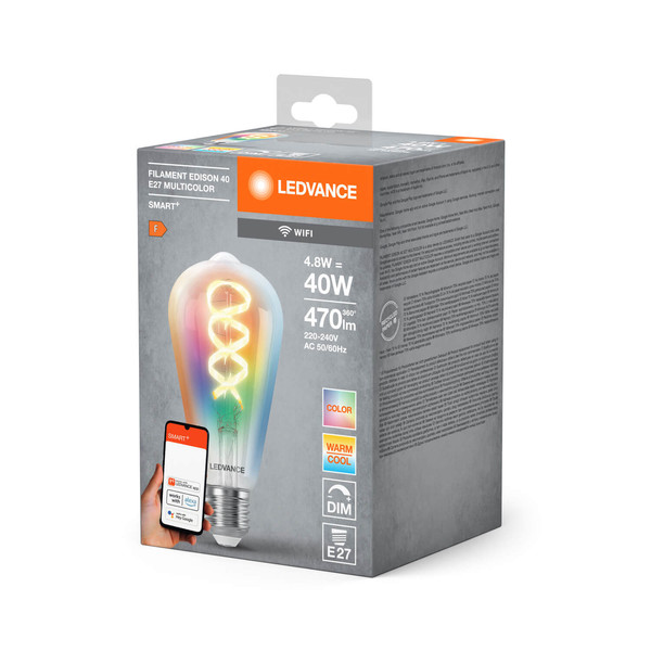 LEDVANCE LED Lampe SMART+WIFI Filament Edison RGBTW E27 Dimmbar RGBTW Farbwechsel / steuerbare Lichtfarbe 4058075777873