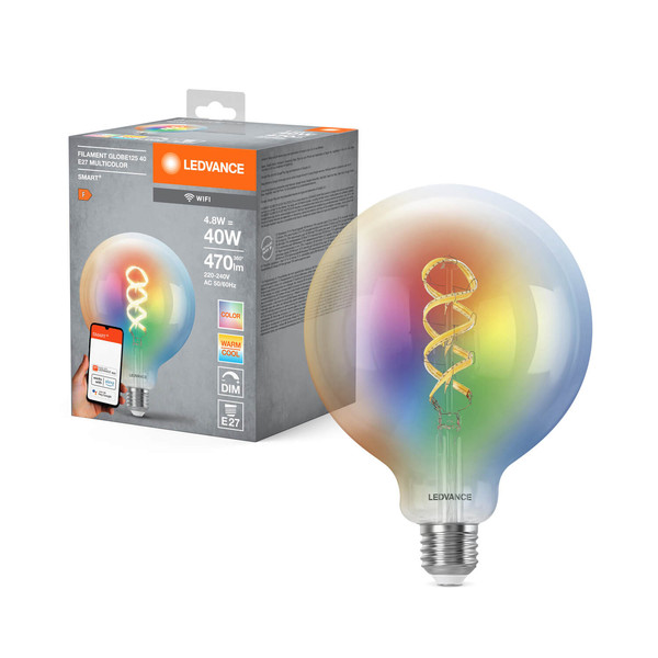 LEDVANCE LED Lampe SMART+WIFI Filament Globe RGBTW E27 Dimmbar RGBTW Farbwechsel / steuerbare Lichtfarbe 4058075777897