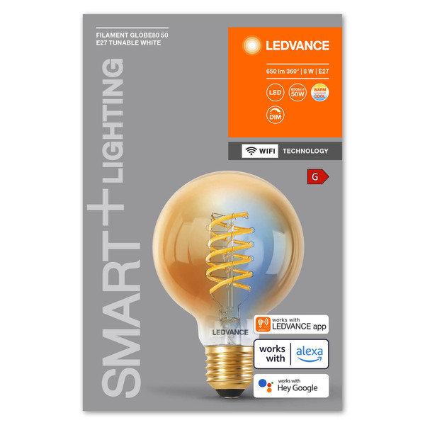 LEDVANCE LED Lampe Smart+ WiFi Filament Globe Tunable White 2200K E27 Dimmbar Tunable White, Kalt-zu-Warm-Farbwechsel 4058075777910