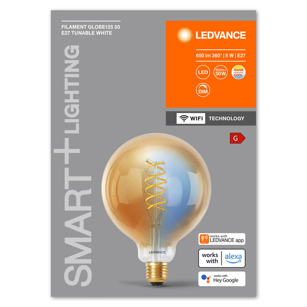 LEDVANCE LED Lampe Smart+ WiFi Filament Globe Tunable White 2200K E27 Dimmbar Tunable White, Kalt-zu-Warm-Farbwechsel 4058075777972