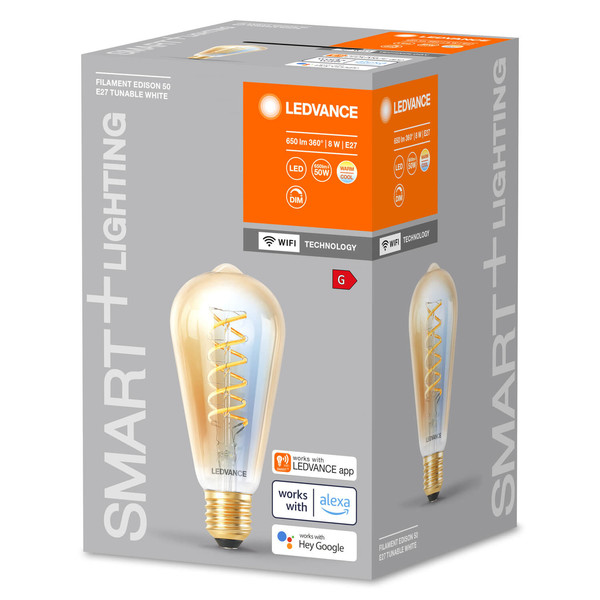 LEDVANCE LED Lampe Smart+ WiFi Filament Edison Tunable White 2200K E27 Dimmbar Tunable White, Kalt-zu-Warm-Farbwechsel 4058075778016