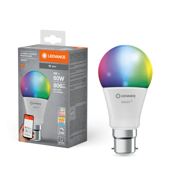 LEDVANCE LED Lampe SMART+ WiFi Classic Multicolour 230V RGBW FR B22D SINGLE PACK Dimmbar RGBTW Farbwechsel / steuerbare Lichtfarbe 4058075778474