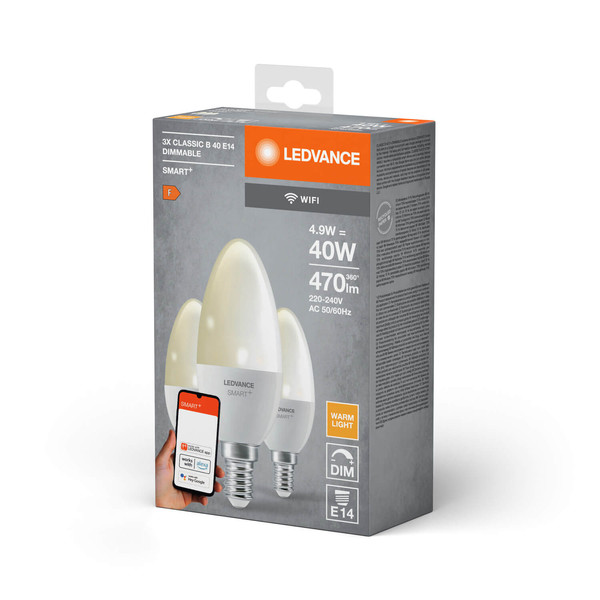 3er Pack LEDVANCE LED Lampe SMART+ WiFi Candle 230V FR E14 TRIPLE PACK Dimmbar Warmweiss 4058075779037