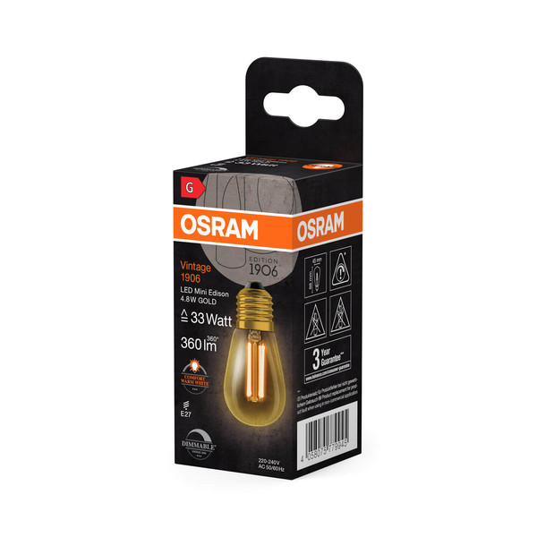 OSRAM LED Lampe Vintage 1906 CLASSIC Edison 4.8W 822 Gold E27 Dimmbar Warmweiss 4058075779945