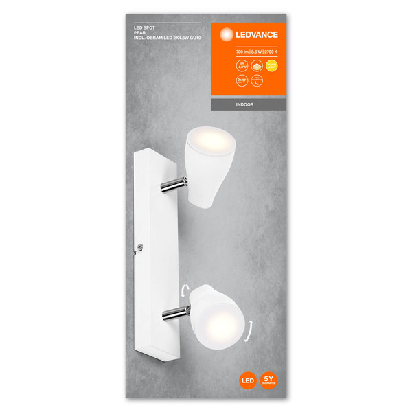 LEDVANCE LED Spot SPOT PEAR WHITE 2 x 4.3W 2700K GU10 Warmweiss 4058075826434