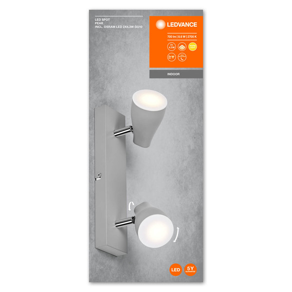 LEDVANCE LED Spot SPOT PEAR GREY 2 x 4.3W 2700K GU10 Warmweiss 4058075826519