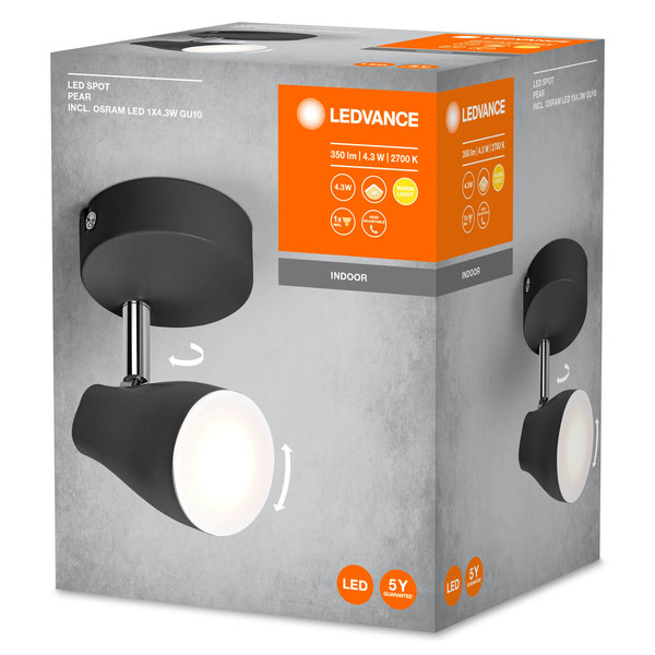 LEDVANCE LED Spot SPOT PEAR BLACK 1 x 4.3W 2700K GU10 Warmweiss 4058075826571