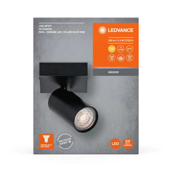 LEDVANCE LED Deckenleuchte SPOT OCTAGON BLACK 1x3.4W 927 DIM Dimmbar Warmweiss 4058075828469