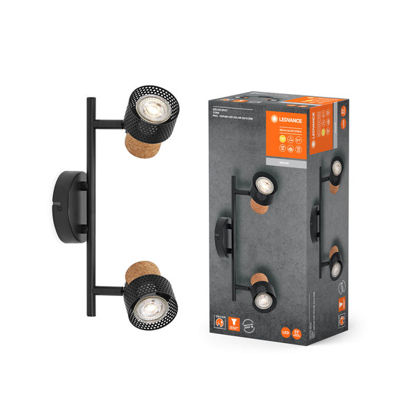 LEDVANCE LED Deckenleuchte DECOR SPOT CORK BLACK 2x3.4W 927 DIM Dimmbar Warmweiss 4058075828681