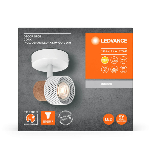 LEDVANCE LED Deckenleuchte DECOR SPOT CORK WHITE 1x3.4W 927 DIM Dimmbar Warmweiss 4058075833296