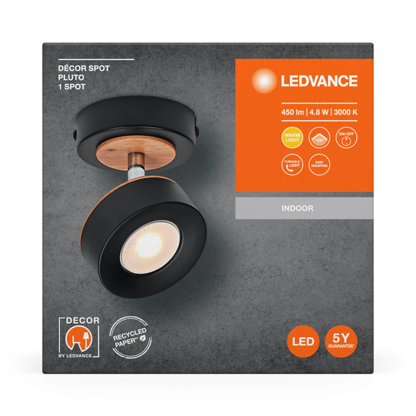 LEDVANCE LED Deckenleuchte DECOR SPOT PLUTO BLACK 1 Spot Warmweiss 4058075833395