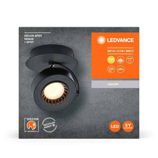 LEDVANCE LED Deckenleuchte DECOR SPOT VENUS BLACK 1 Spot Warmweiss 4058075833630