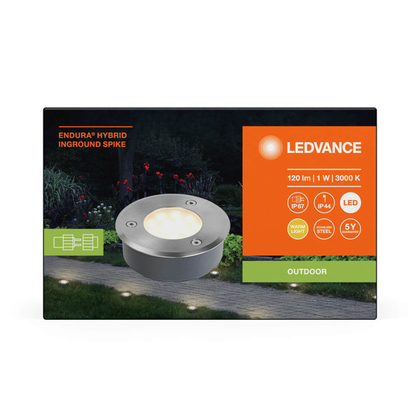 LEDVANCE LED Außenleuchte Endura Hybrid Ground Spike 1W Stainles Steel Warmweiss 4058075834606