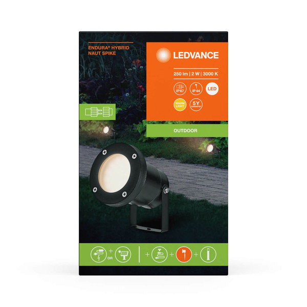 LEDVANCE LED Außenleuchte Endura Hybrid Ground Naut Spike 2W Black Warmweiss 4058075834644