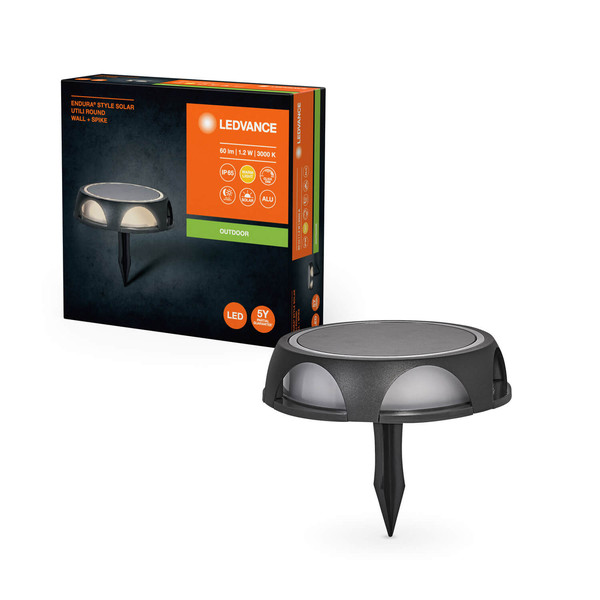 LEDVANCE LED Außenleuchte Endura Style Solar Utili Round Wall and Ground Dark Gray Dimmbar Warmweiss 4058075834743