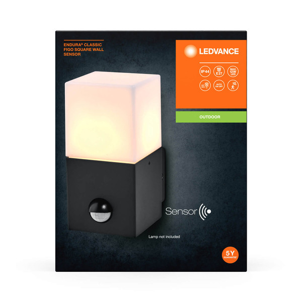 LEDVANCE Außenleuchte Endura Classic Figo Square Wall Sensor E27 Dark Gray 4058075834804