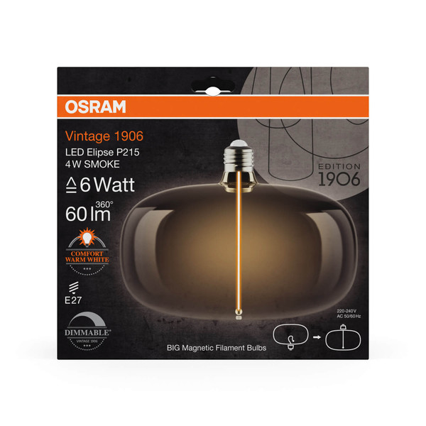 OSRAM LED Lampe VINTAGE 1906 DECORATIVE BULB WITH Filament-MAGNETIC STYLE 4W 818 Smoke E27 Dimmbar Warmweiss 4058075836440