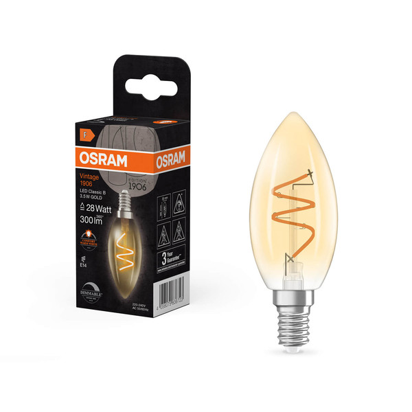 OSRAM LED Lampe Vintage 1906 CLASSIC A,B,P SLIM Filament 3.5W 922 Gold E14 Dimmbar Warmweiss 4058075836723