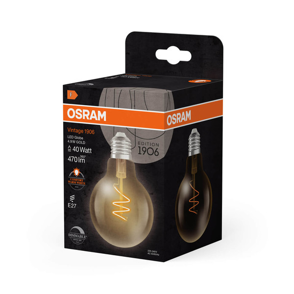 OSRAM LED Lampe Vintage 1906 CLASSIC Globe 4.9W 922 Gold E27 Dimmbar Warmweiss 4058075836822