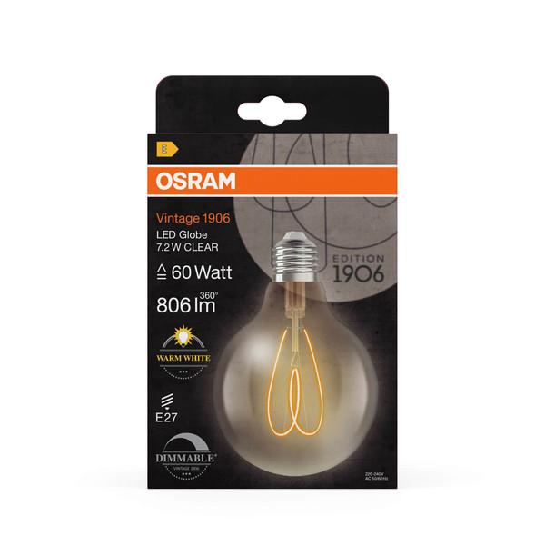OSRAM LED Lampe Vintage 1906 CLASSIC Globe 7.2W 927 Clear E27 Dimmbar Warmweiss 4058075836907
