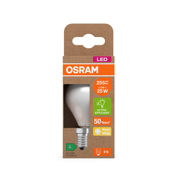OSRAM LED Lampe CLASSIC P höchste Energieeffizienzklasse A 1.2W 827 Frosted E14 Warmweiss 4058075839380