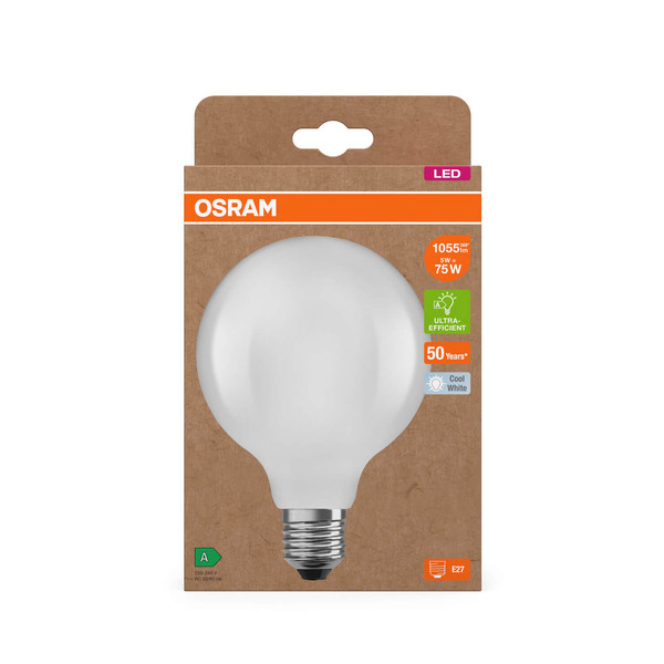 OSRAM LED Lampe LAMPS ENERGY CLASS A höchste Energieeffizienzklasse A Filament CLASSIC Globe 5W 840 Frosted E27 Neutralweiss 4058075839564