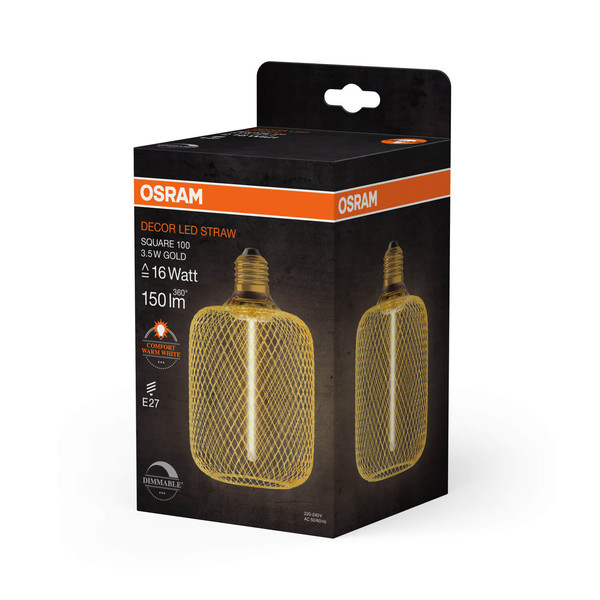 OSRAM LED Designleuchte DECOR STRAW Filament LAMP IN METAL HOUSING 3.5W 818 E27 Dimmbar Warmweiss 4058075840188