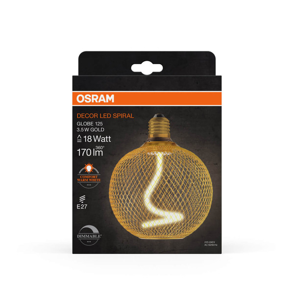 OSRAM LED Designleuchte DECOR SPIRAL Filament LAMP IN METAL HOUSING 3.5W 818 E27 Dimmbar Warmweiss 4058075840201