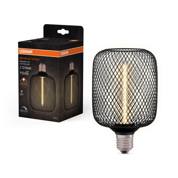 OSRAM LED Designleuchte DECOR STRAW Filament LAMP IN METAL HOUSING 3.5W 818 E27 Dimmbar Warmweiss 4058075840263