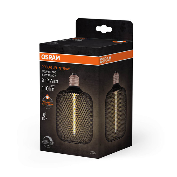 OSRAM LED Designleuchte DECOR STRAW Filament LAMP IN METAL HOUSING 3.5W 818 E27 Dimmbar Warmweiss 4058075840263