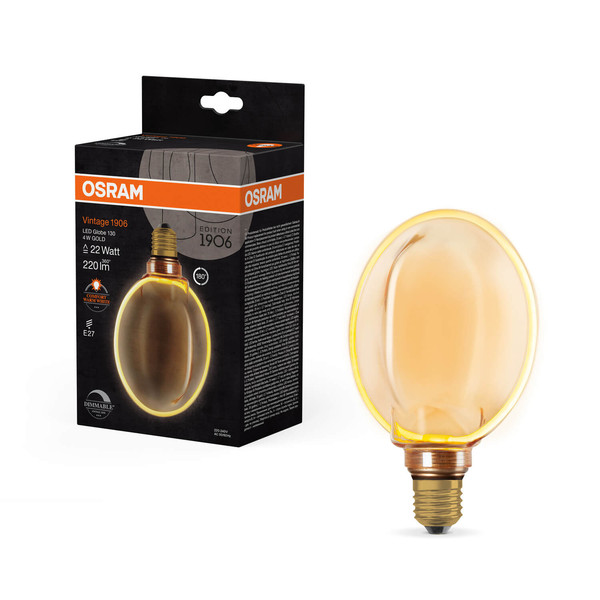 OSRAM LED Lampe VINTAGE 1906 CLASSIC GLOBE O - SHAPE Filament 4W 818 Gold E27 Dimmbar Warmweiss 4058075846029