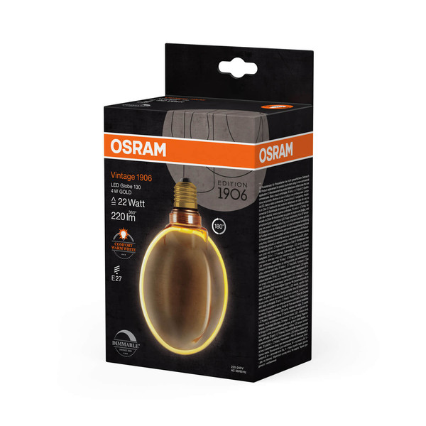 OSRAM LED Lampe VINTAGE 1906 CLASSIC GLOBE O - SHAPE Filament 4W 818 Gold E27 Dimmbar Warmweiss 4058075846029