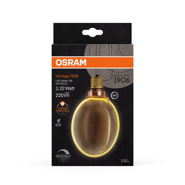 OSRAM LED Lampe VINTAGE 1906 CLASSIC GLOBE O - SHAPE Filament 4W 818 Gold E27 Dimmbar Warmweiss 4058075846029