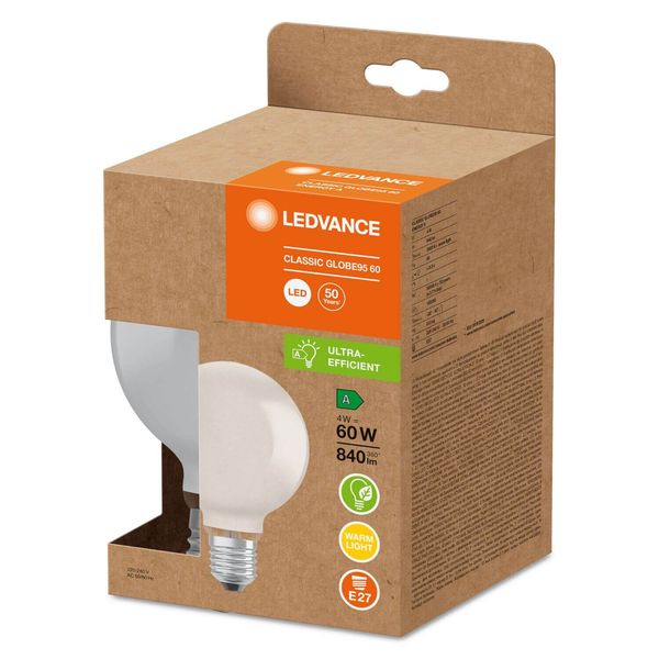 LEDVANCE LED CLASSIC GLOBE höchste Effizienzklasse A 4W 830 gefrostet E27 Lampe 840lm 3000K warmweiss wie 60W 4099854002922