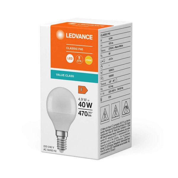 LEDVANCE LED CLASSIC 4.9W 827 gefrostet E14 Lampe 470lm 2700K warmweiss wie 40W 4099854049408