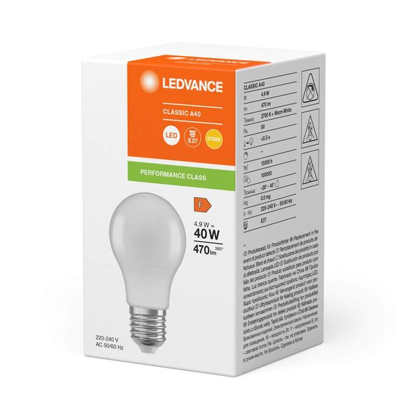 LEDVANCE LED CLASSIC A 4.9W 827 gefrostet E27 Lampe 470lm 2700K warmweiss wie 40W 4099854049460