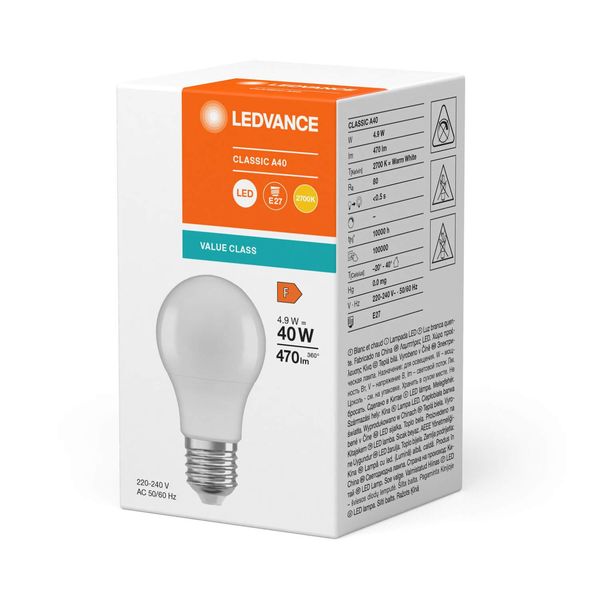 LEDVANCE LED CLASSIC A 4.9W 827 gefrostet E27 Lampe 470lm 2700K warmweiss wie 40W 4099854049484