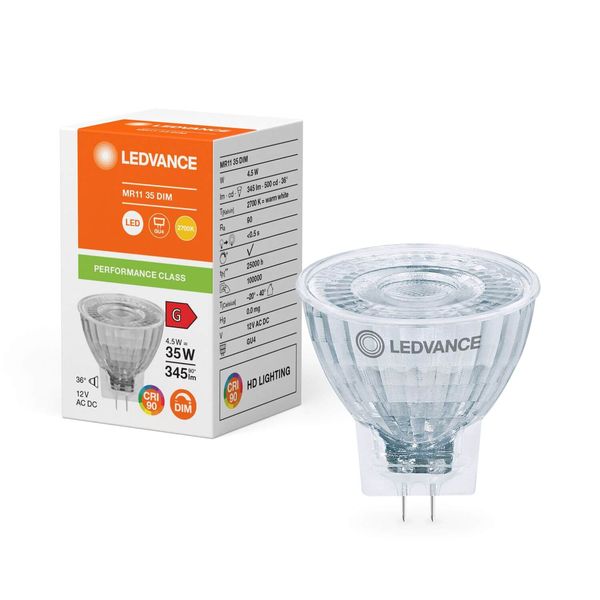 LEDVANCE LED MR11 4.5W 927 GU4 Spot, Strahler 345lm 2700K warmweiss wie 35W dimmbar 4099854050268