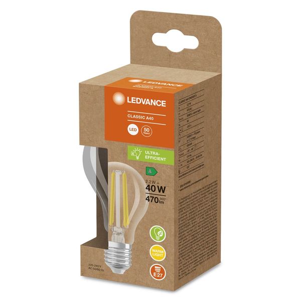 LEDVANCE LED CLASSIC höchste Effizienzklasse A 2.2W 830 klar E27 Lampe 470lm 3000K warmweiss wie 40W 4099854059995