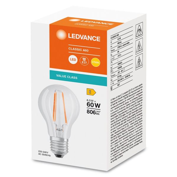 LEDVANCE LED CLASSIC A 6.5W 827 klar E27 Lampe 806lm 2700K warmweiss wie 60W 4099854062520